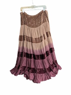 Vintage Boho Ombre Tiered Maxi Skirt - Size Large